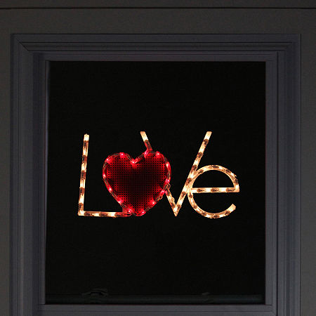 Northlight 17in Lighted White And Red Love With Heart Window Silhouette Decoration Valentines Day Yard Art, One Size, White