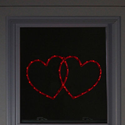 Northlight 17in Lighted Red Double Heart Window Silhouette Decoration Valentines Day Yard Art