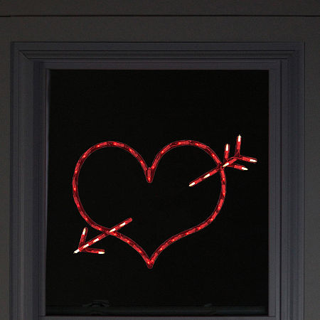 Northlight 17in Lighted Red Heart With Arrow Window Silhouette Decoration Valentines Day Yard Art, One Size, Red