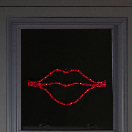 Northlight 17.5in Lighted Red Lips Window Silhouette Decoration Valentines Day Yard Art, One Size, Red