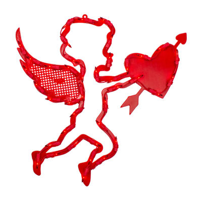 Northlight 17in Lighted Red Cupid With Heart Window Silhouette Decoration Valentines Day Holiday Yard Art