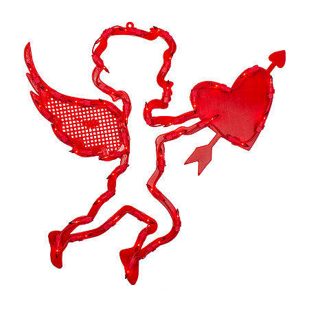 Northlight 17in Lighted Red Cupid With Heart Window Silhouette Decoration Valentines Day Yard Art, One Size, Red