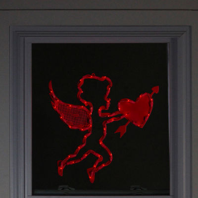 Northlight 17in Lighted Red Cupid With Heart Window Silhouette Decoration Valentines Day Holiday Yard Art