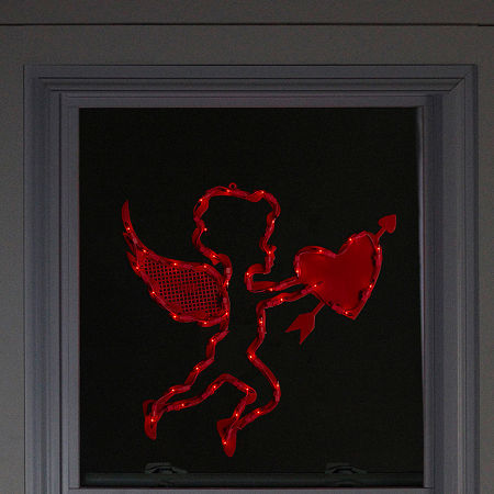 Northlight 17in Lighted Red Cupid With Heart Window Silhouette Decoration Valentines Day Yard Art, One Size, Red