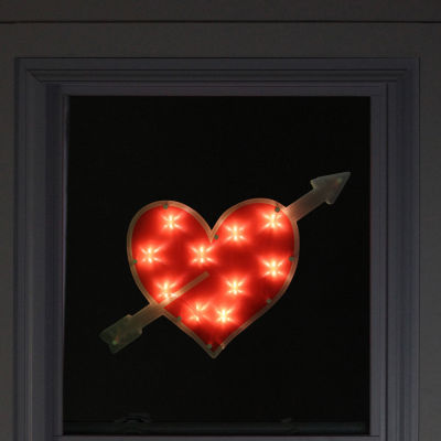 Northlight 18in Lighted Red Heart With Arrow Window Silhouette Decoration Valentines Day Holiday Yard Art