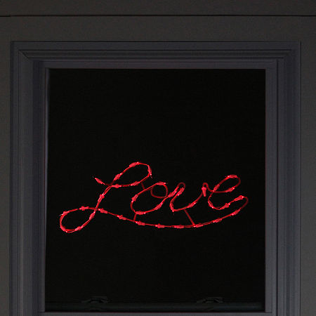 Northlight 17in Lighted Red Love Script Window Silhouette Decoration Valentines Day Yard Art, One Size, Red