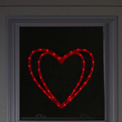 Northlight 17in Pre-Lit Scarlet Red Double Heart Window Silhouette Decoration Valentines Day Holiday Yard Art