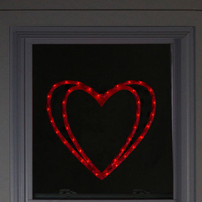 Northlight 17in Pre-Lit Scarlet Red Double Heart Window Silhouette Decoration Valentines Day Yard Art