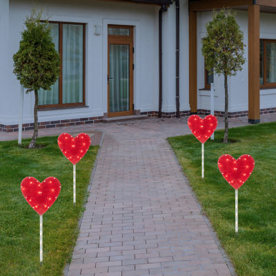 Northlight 4ct Red Heart Valentine'S Day Marker Lawn Stakes Pathway Light