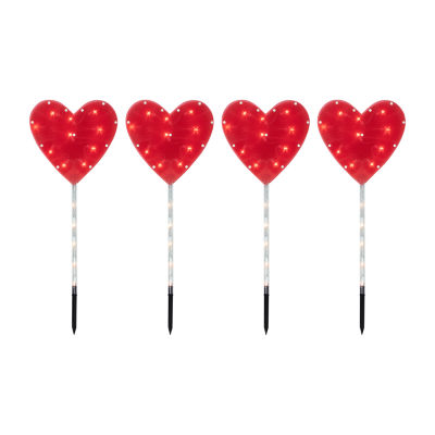 Northlight 4ct Red Heart Valentine'S Day Marker Lawn Stakes Pathway Light
