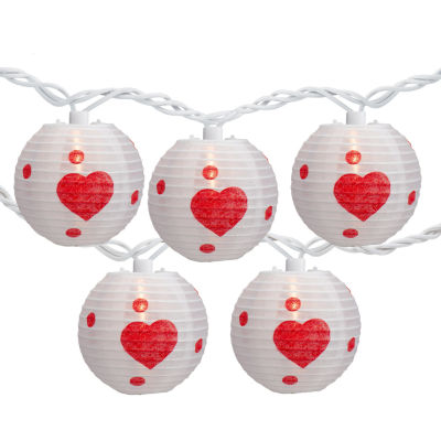 Northlight 10-Count 8ft White And Red Heart Paper Lantern Valentine'S Day Indoor Outdoor String Lights
