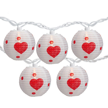 Northlight 10-Count 8ft White And Red Heart Paper Lantern Valentine'S Day String Lights, One Size, White