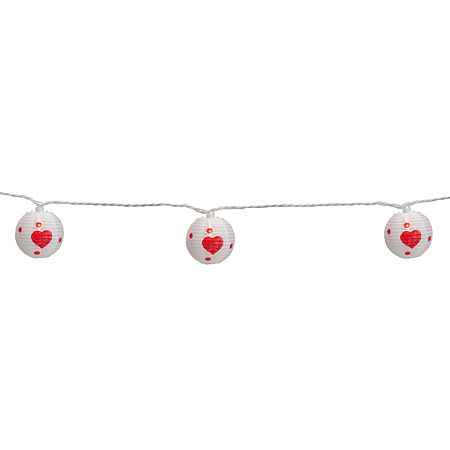 Northlight 10-Count 8ft White And Red Heart Paper Lantern Valentine'S Day String Lights, One Size, White