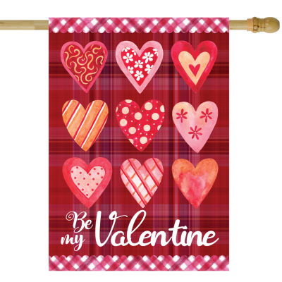 Northlight 28in X 40in Plaid And Heart Outdoor House Flag Valentines Day Holiday Yard Art