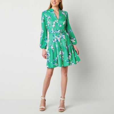 Danny & Nicole Long Sleeve Floral Fit + Flare Dress
