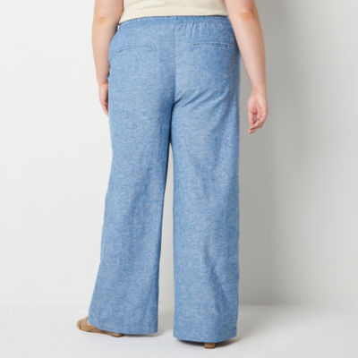 St. John's Bay-Plus Linen Loose Fit Wide Leg Trouser