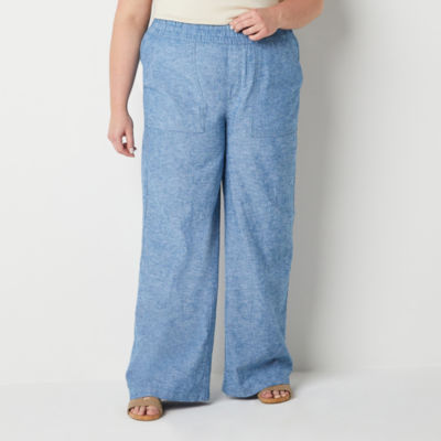 St. John's Bay-Plus Linen Loose Fit Wide Leg Trouser