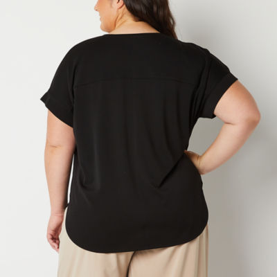 Short Sleeve Solid T shirt Plus Size V Neck Women s Plus - Temu Canada