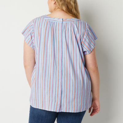 St. John's Bay Plus Womens Short Sleeve Adaptive Easy-on + Easy-off Hidden Access Opening Blouse