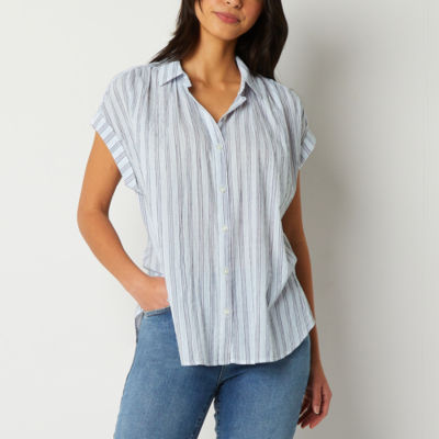 a.n.a Womens Short Sleeve Camp Shirt Tall