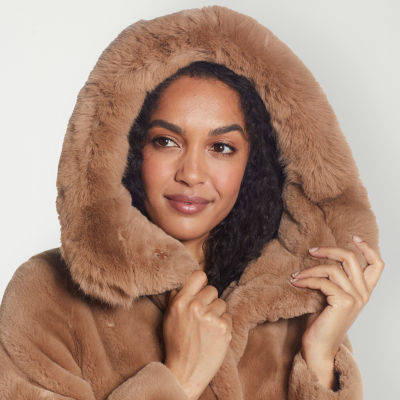 Liz claiborne faux fur hooded heavyweight faux fur coat on sale