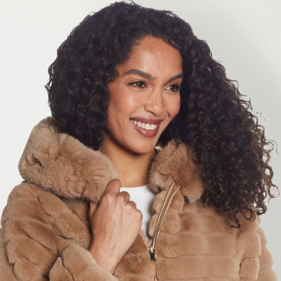 Liz claiborne faux fur store hooded heavyweight faux fur coat