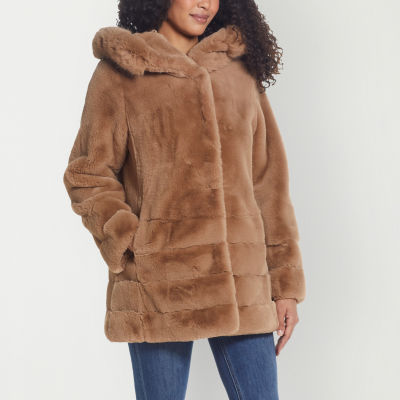 Liz claiborne faux fur hooded heavyweight faux fur coat on sale