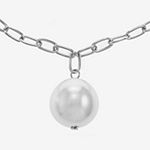 Liz Claiborne Simulated Pearl 34 Inch Paperclip Round Pendant Necklace