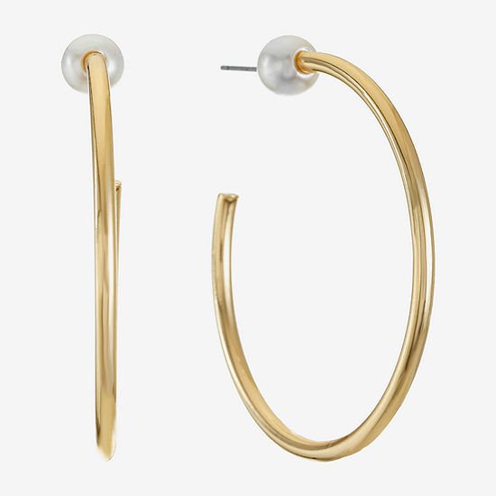 Liz Claiborne Simulated Pearl Round Hoop Earrings