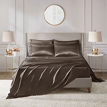 Madison Park Essentials - Satin Wrinkle-Free Luxurious 6-Piece Sheet Set - Grey - Full