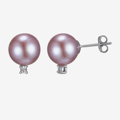 Diamond Accent Pink Cultured Freshwater Pearl Sterling Silver 12.7mm Ball Stud Earrings