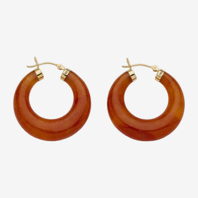 Genuine Jade 14K Gold 30mm Hoop Earrings