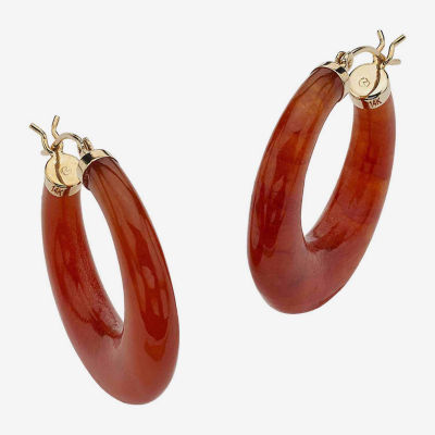 Genuine Jade 14K Gold 30mm Hoop Earrings