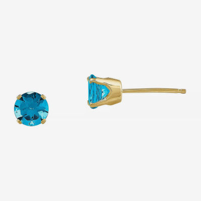 5mm Genuine Swiss Blue Topaz 14K Yellow Gold Stud Earrings