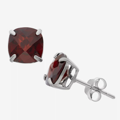 Genuine Red Garnet Sterling Silver 8mm Stud Earrings