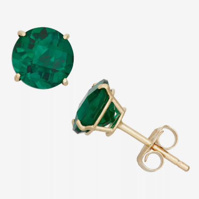 Lab Created Green Emerald 10K Gold 6mm Stud Earrings