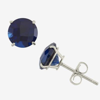 Lab Created Blue Sapphire 10K Gold 6mm Round Stud Earrings