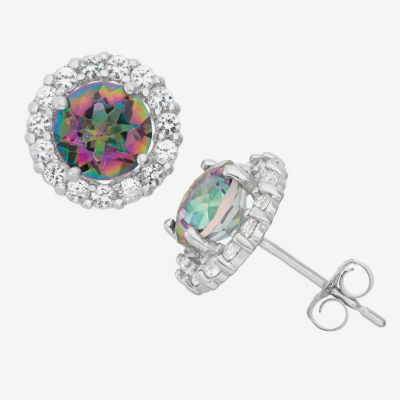 Genuine Mystic Fire Topaz 10K White Gold 9mm Round Stud Earrings