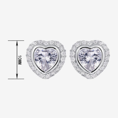 3 1/4 Ct. T.w. Cubic Zirconia Platinum Over Silver 9.8mm Heart Stud Earrings