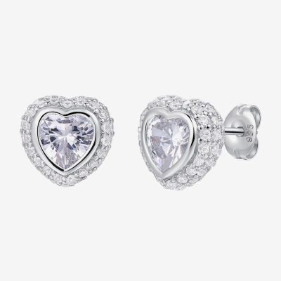 3 1/4 Ct. T.w. Cubic Zirconia Platinum Over Silver 9.8mm Heart Stud Earrings