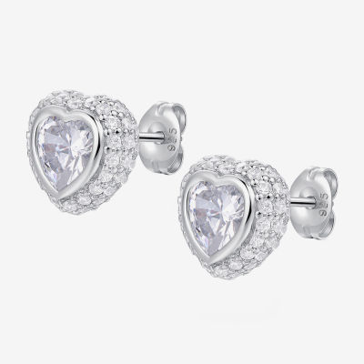 3 1/4 Ct. T.w. Cubic Zirconia Platinum Over Silver 9.8mm Heart Stud Earrings