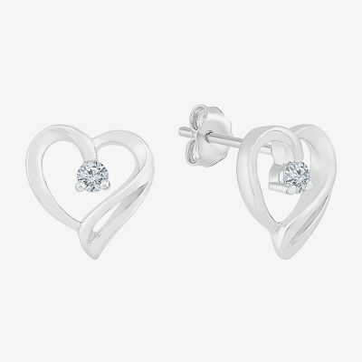 1/10 CT. T.W. Natural White Diamond Sterling Silver 9.3mm Heart Stud Earrings