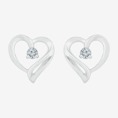 1/10 CT. T.W. Natural White Diamond Sterling Silver 9.3mm Heart Stud Earrings