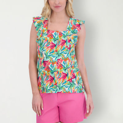 Women's Floral Print Square Neck Top