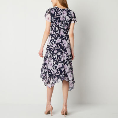 R & K Originals Short Sleeve Floral Midi Fit + Flare Dress