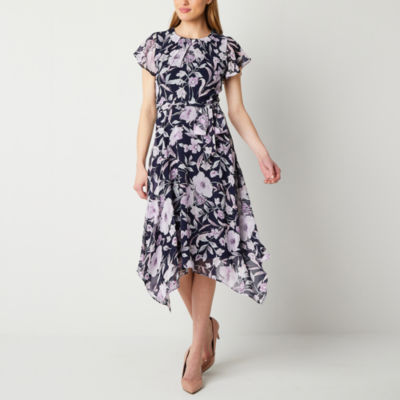 R & K Originals Short Sleeve Floral Midi Fit + Flare Dress