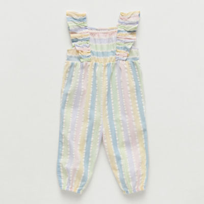 Okie Dokie Seersucker Baby Girls Square Neck Jumpsuit