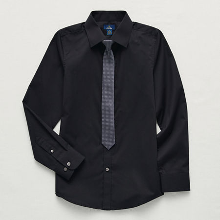 Stafford Little & Big Kid Boys Point Collar Long Sleeve Dress Shirt, Small (8), Black
