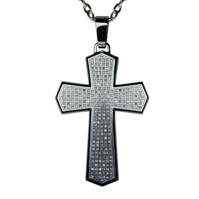 LIMITED QUANTITIES Mens 1 CT. T.W. Diamond Stainless Steel Cross Pendant Necklace