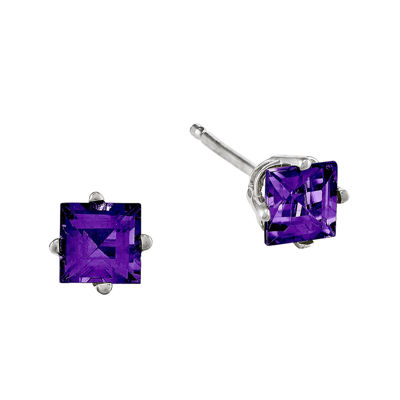 Genuine Amethyst 14K White Gold Princess-Cut Earrings